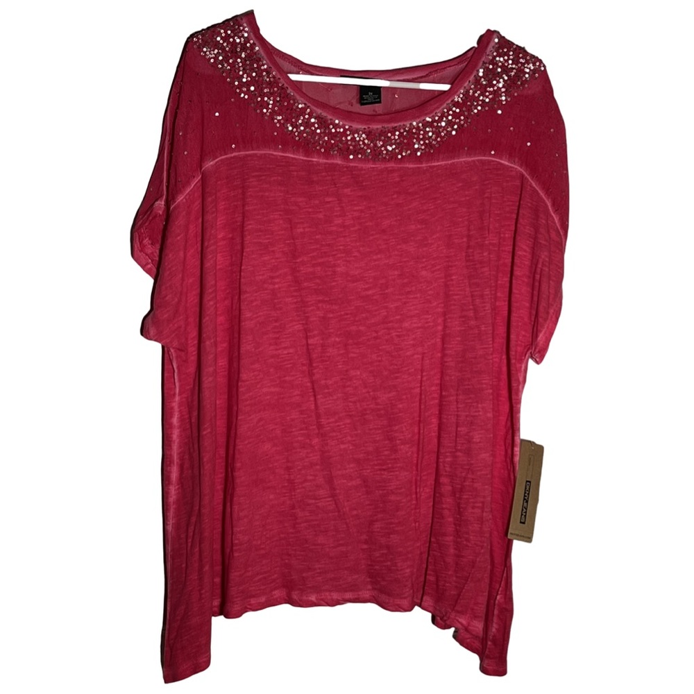 NWT- DKNY JEANS pink top with sequins 2X